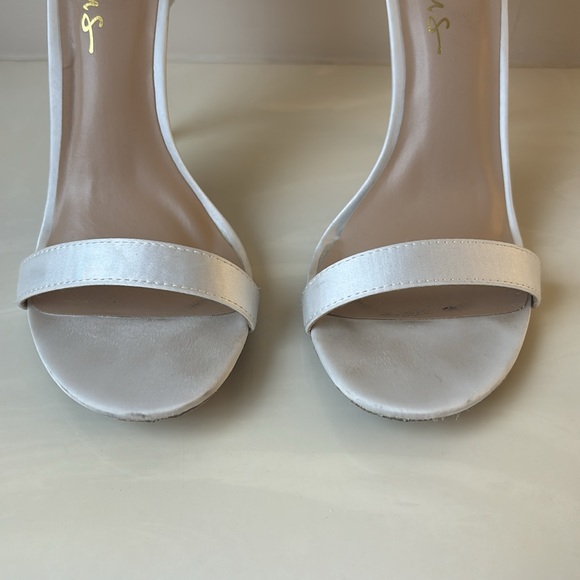 Ivory Satin Bow Pearl Ankle Strap High Heel - Picture 9 of 10